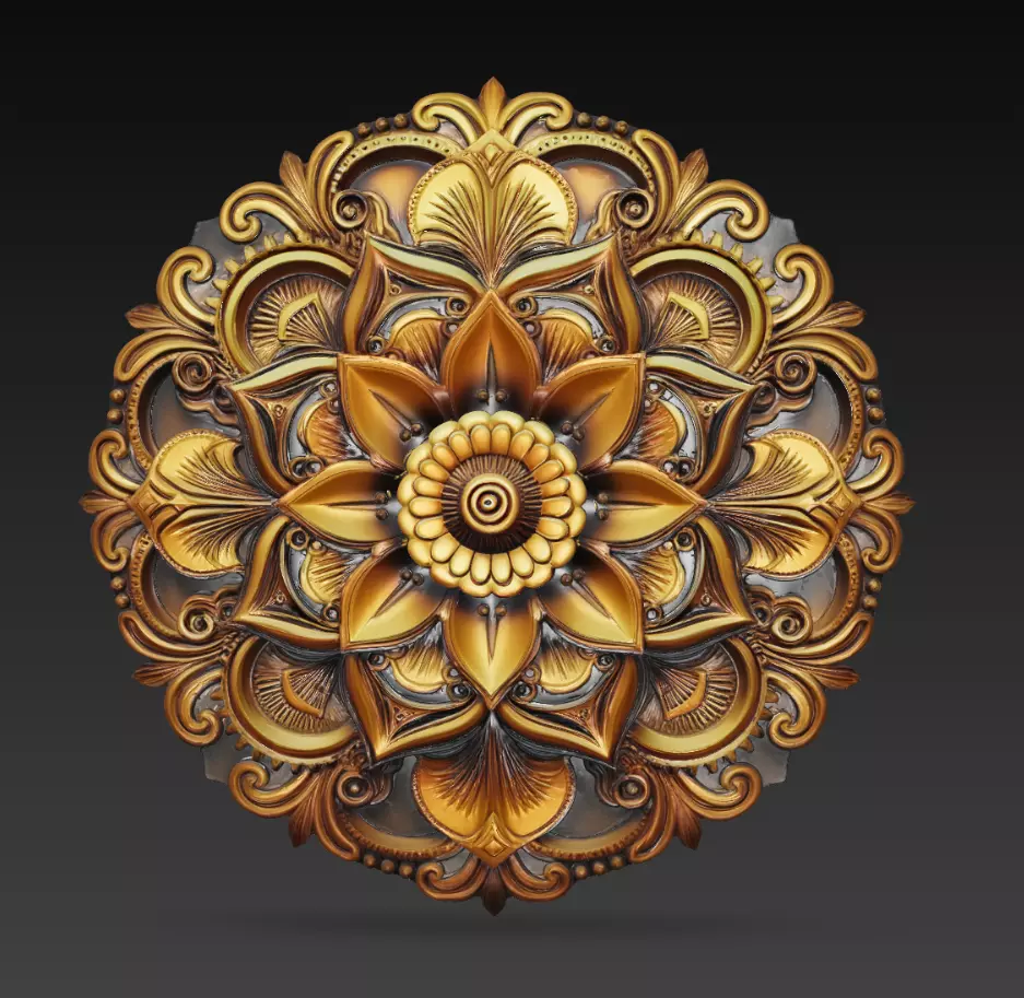 Luxury Floral Mandala Medallion Ornament Relief 3D Model 3D print model