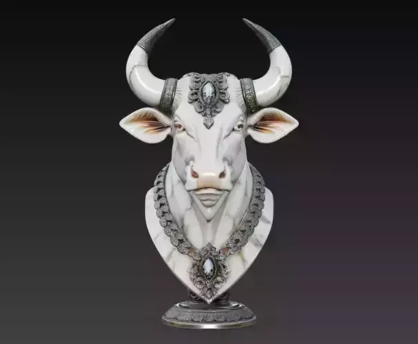 Ornamental Bull Head Bust Sculpture Luxury Decor 3D Model