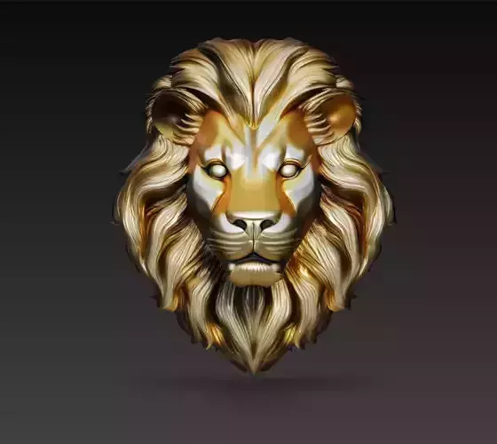 Golden Lion Head Sculpture Luxury Wall Decor 3D Model