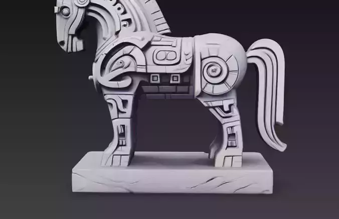 Trojan Horse Ancient Wooden Sculpture 3D Model