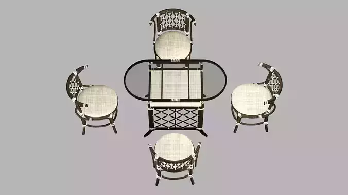 Vintage Style Marius Chair Table Set 17 3D Model Low-poly 3D model 3
