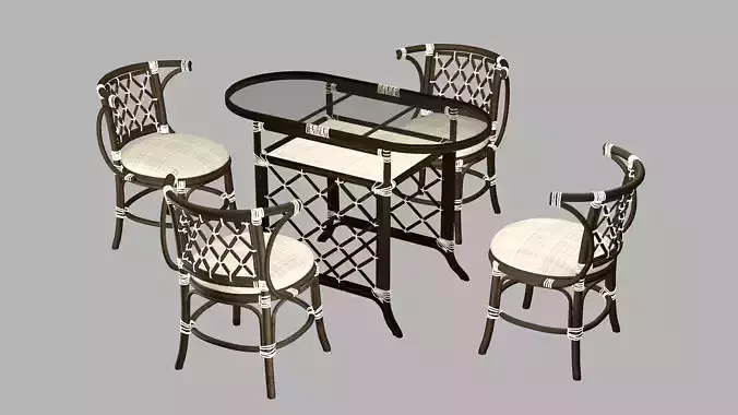 Vintage Style Marius Chair Table Set 17 3D Model Low-poly 3D model 4