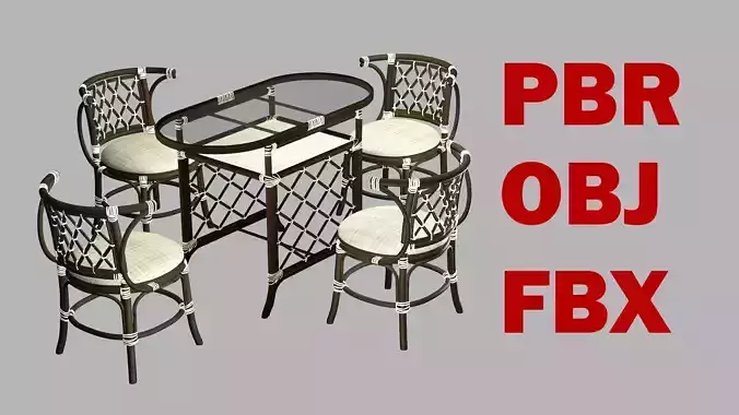 Vintage Style Marius Chair Table Set 17 3D Model Low-poly 3D model