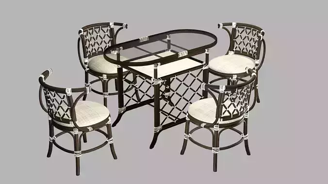 Vintage Style Marius Chair Table Set 17 3D Model Low-poly 3D model 2