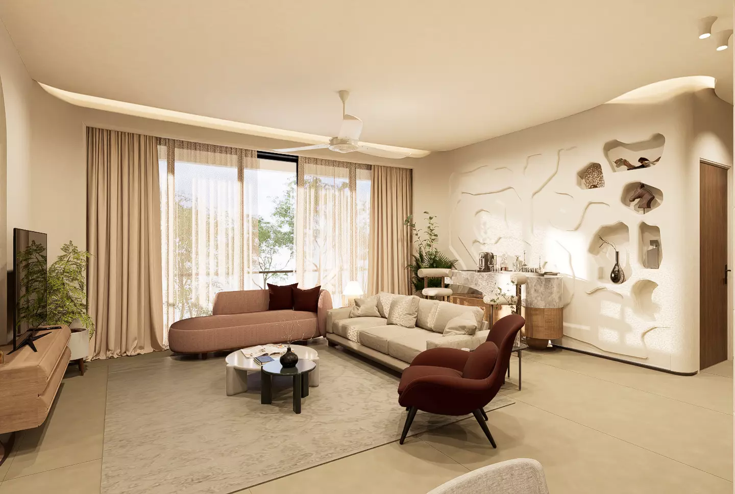 Modern and Minimalistic Living and Study room Skp Model Set 3D model