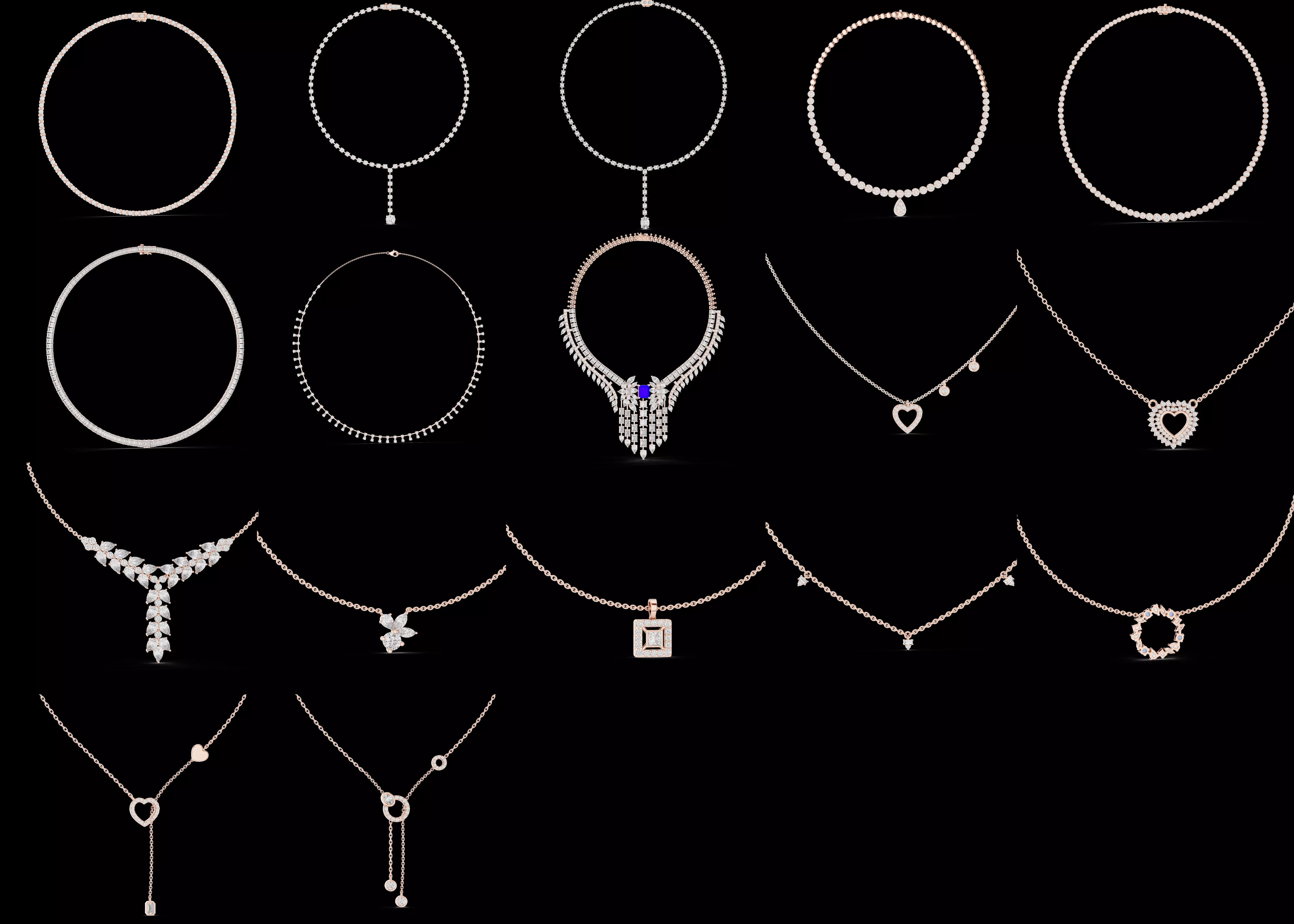 17 Diamond Necklace Pendant Designs STL 3DM Jewelry Set 3D print model