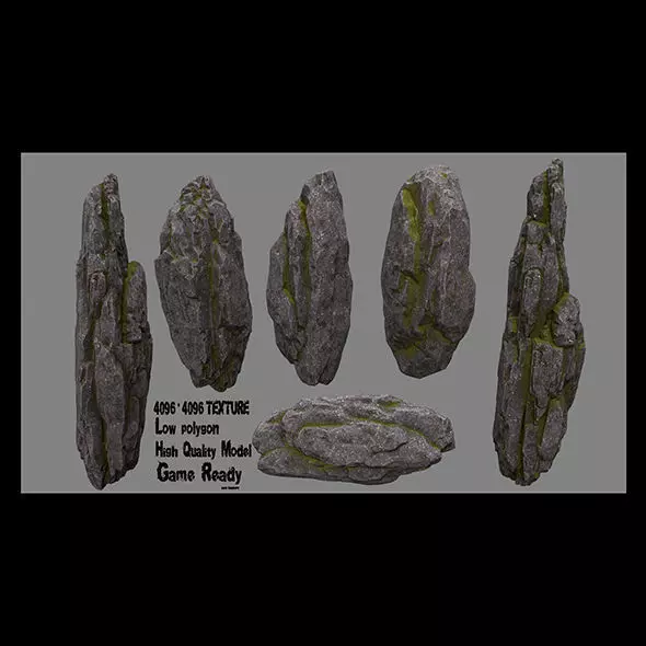 Stone rocks Low-poly 3D model_0