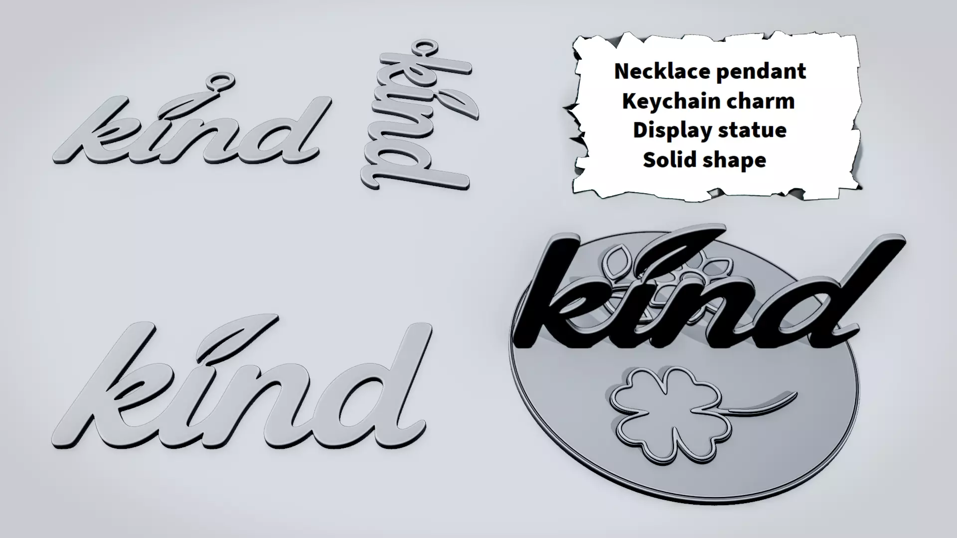 KIND Clover Script Sign 3D print model