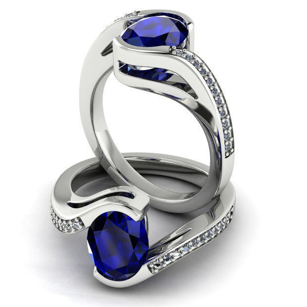 Bypass Oval Gemstone 9x7 Ring 3D print model_2