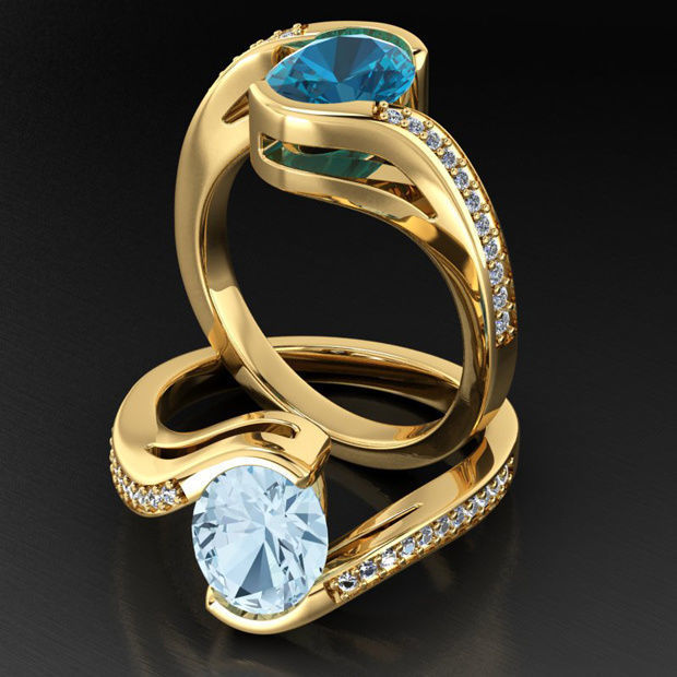 Bypass Oval Gemstone 9x7 Ring 3D print model_3