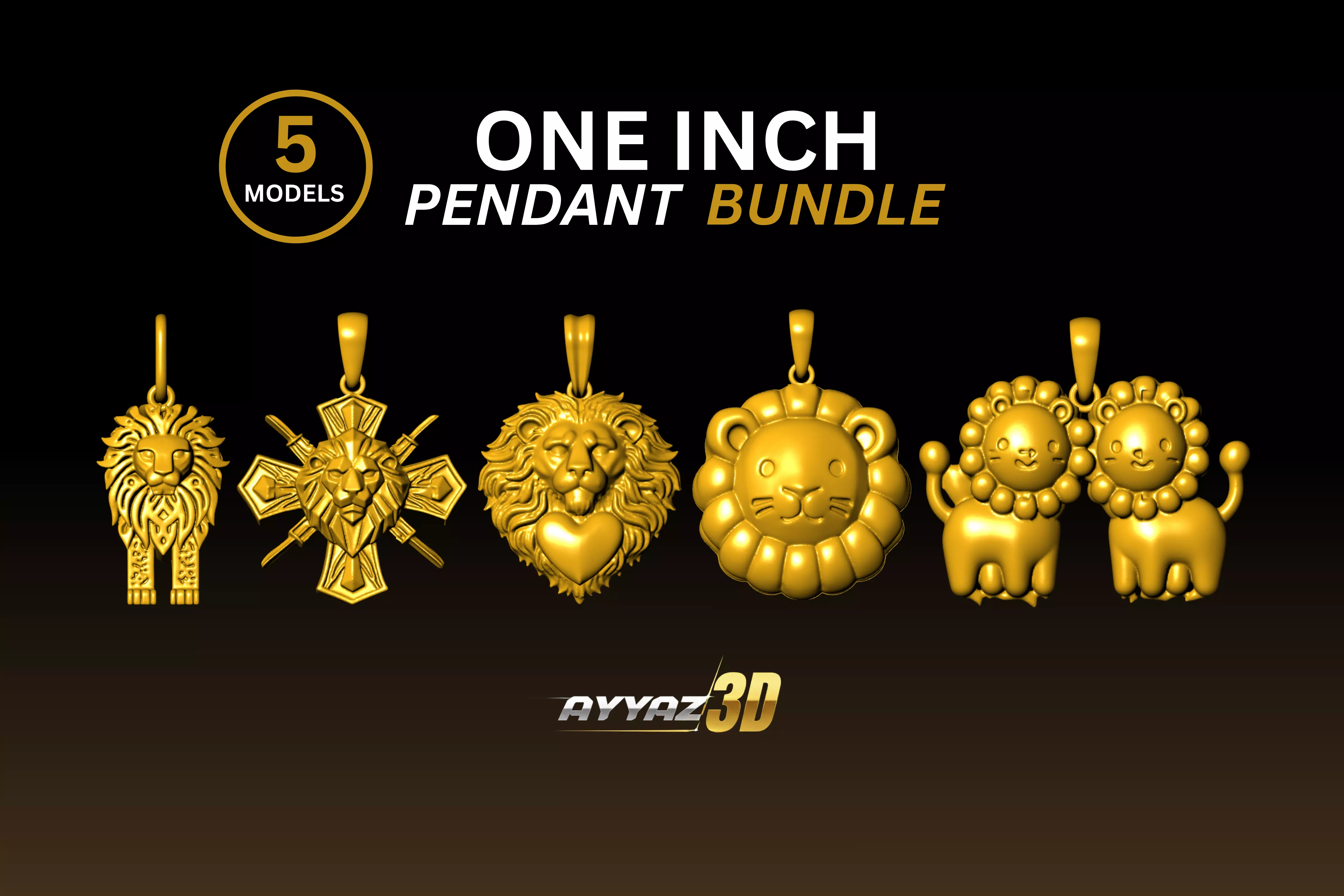 Lion Charm STL Bundle - Realistic Cute Animal Pendant Pack 3D print model