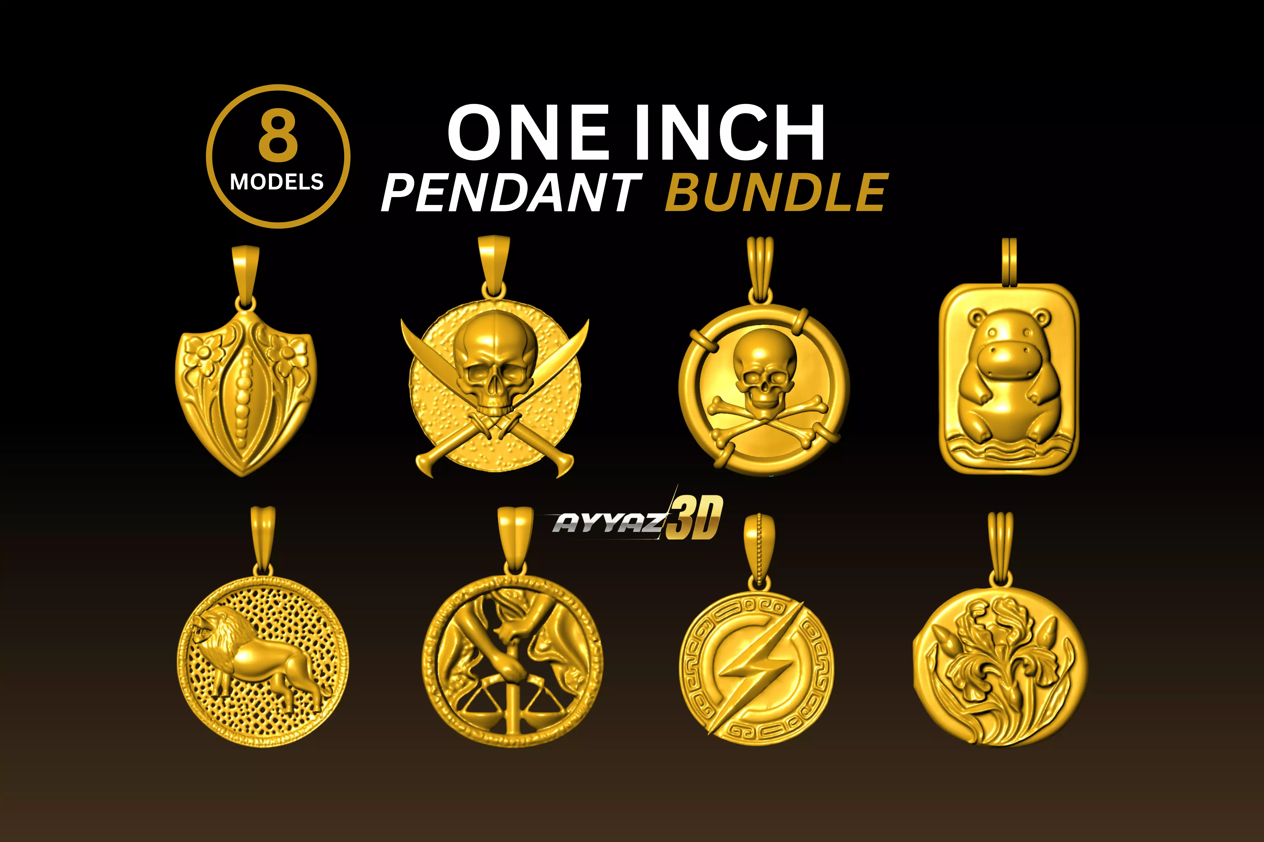 Mixed Pendant STL Bundle - One Inch Jewelry STL Pack Free 3D print model