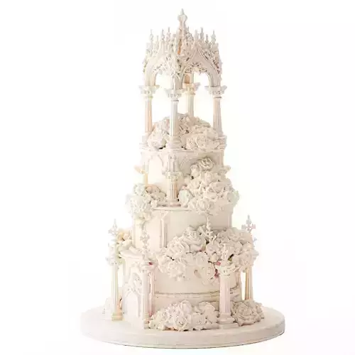 Wedding cake ruffled decor Gothic columns pastry  3D model 4