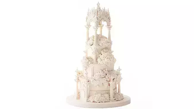Wedding cake ruffled decor Gothic columns pastry  3D model 3