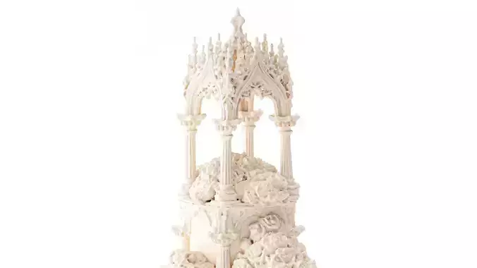 Wedding cake ruffled decor Gothic columns pastry  3D model 5