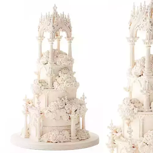 Wedding cake ruffled decor Gothic columns pastry  3D model 2