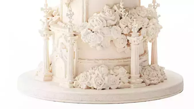 Wedding cake ruffled decor Gothic columns pastry  3D model 7
