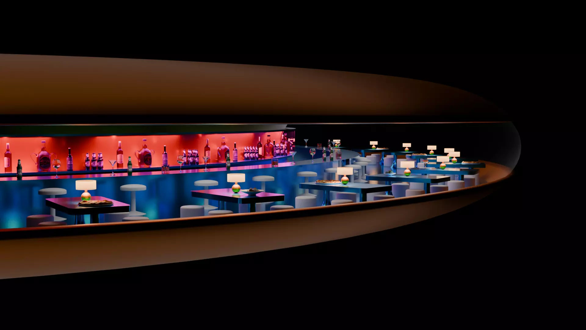 Neon Sci Fi Restaurant Interior Futuristic Bar Environment Scene Free 3D model