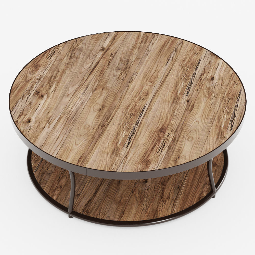 Bentley Round Elm and Iron Coffee Table 3D model_1