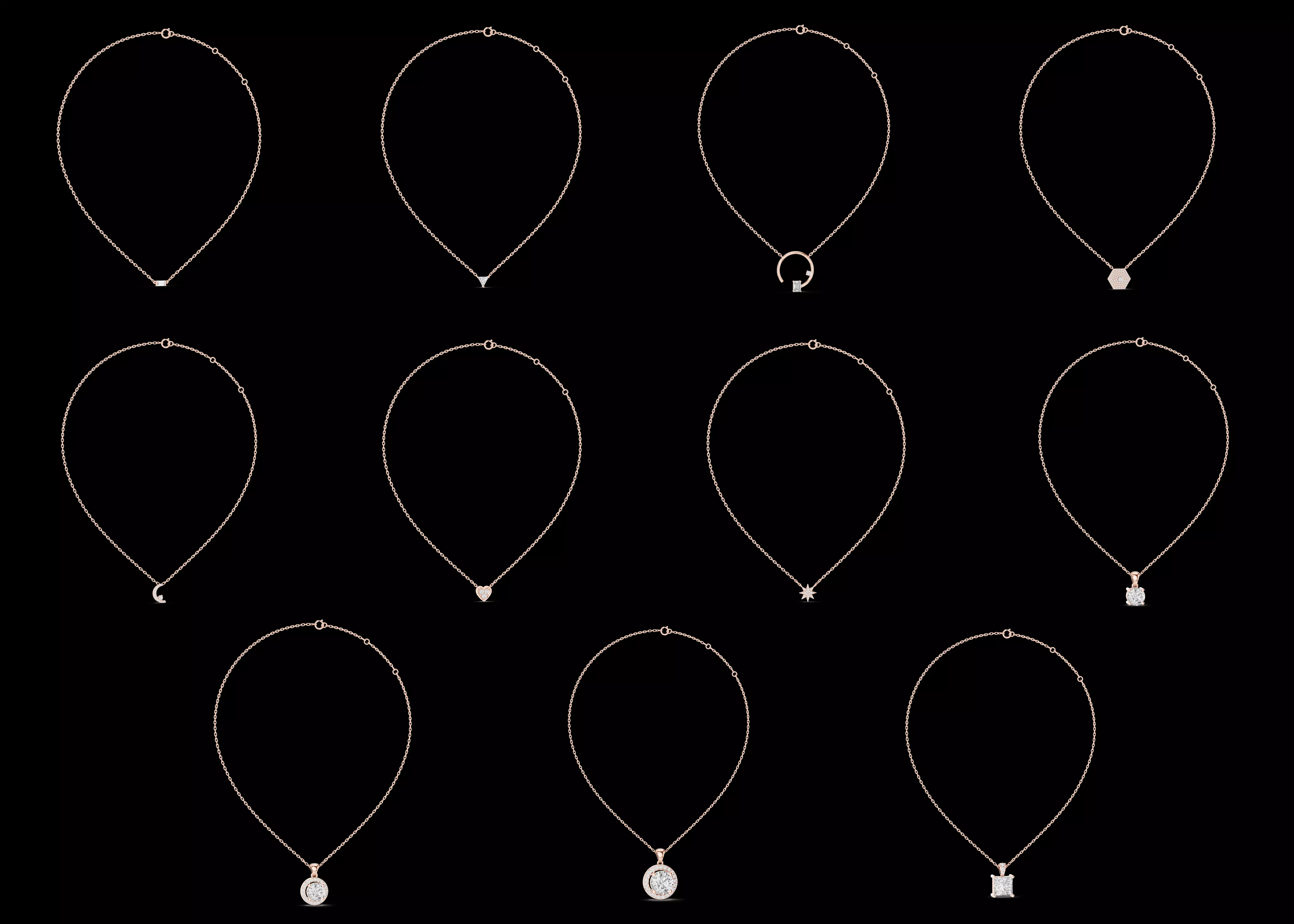 11 Minimal Pendant Necklace Designs STL 3DM Jewelry CAD 3D print model