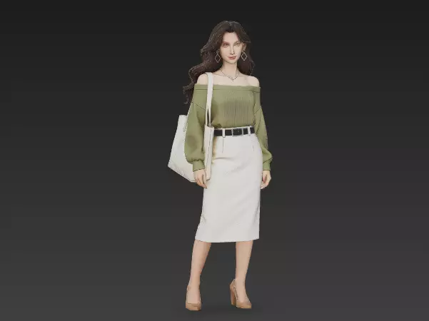 Everyday attire Urban woman carrying a single-shoulder bag 2 3D model