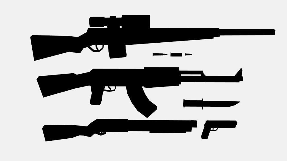 Lowpoly weapon set group of guns Free low-poly 3D model_5