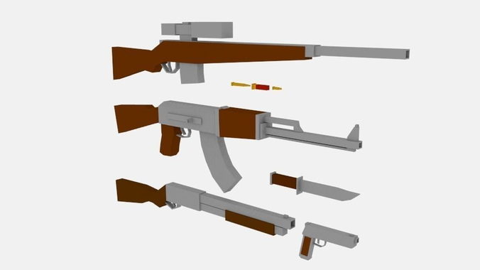 Lowpoly weapon set group of guns Free low-poly 3D model
