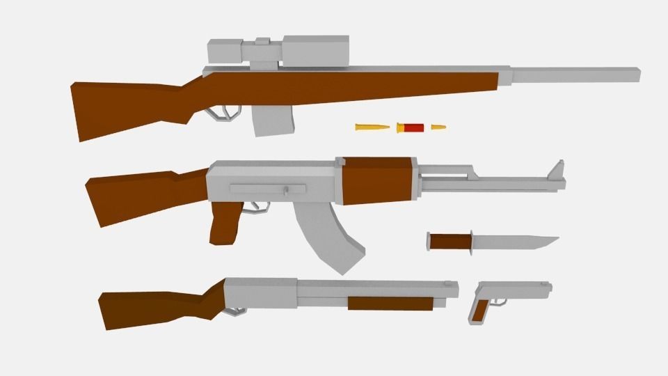 Lowpoly weapon set group of guns Free low-poly 3D model_1