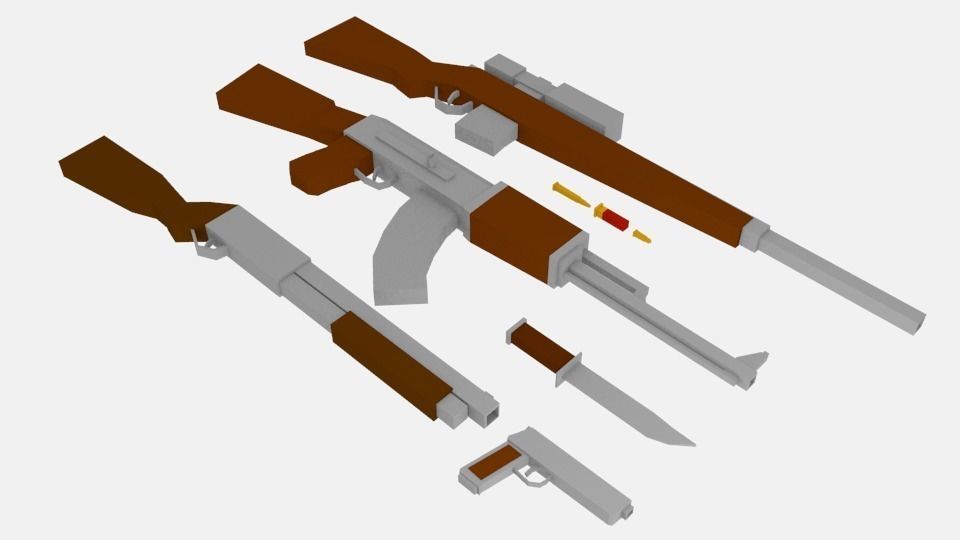 Lowpoly weapon set group of guns Free low-poly 3D model_3
