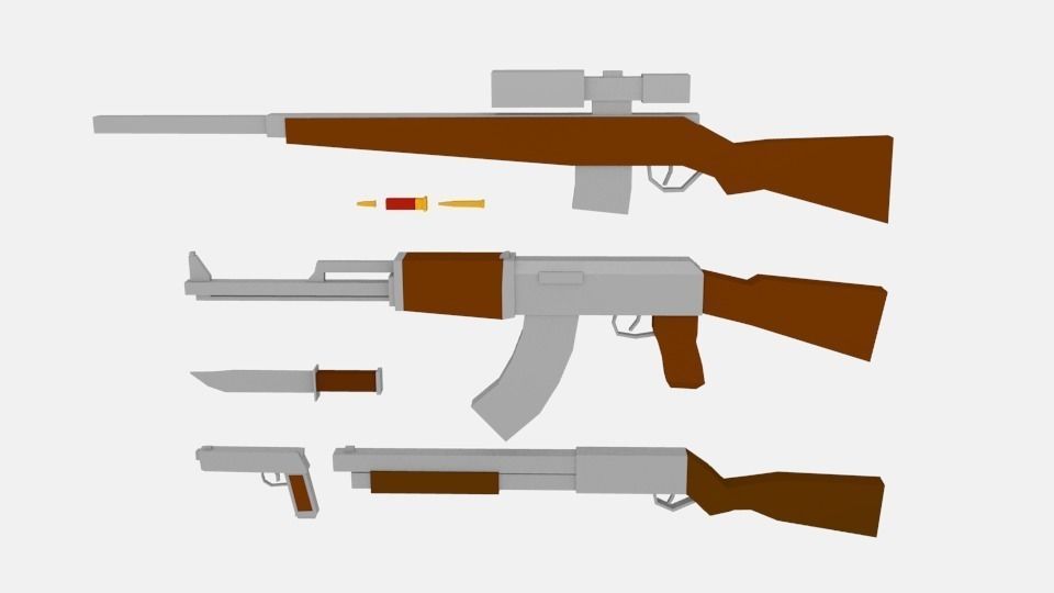 Lowpoly weapon set group of guns Free low-poly 3D model_2