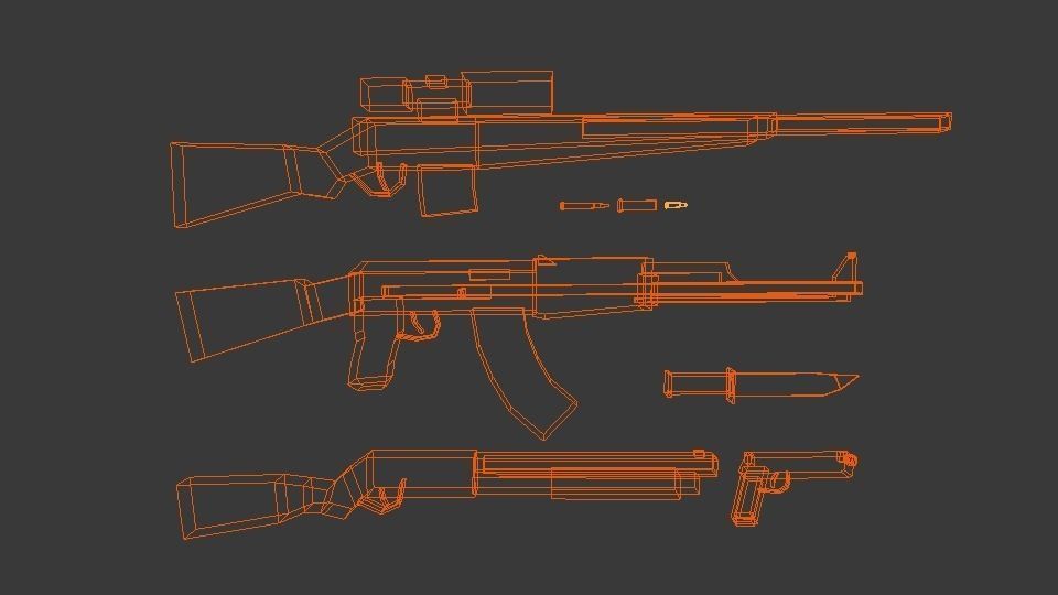 Lowpoly weapon set group of guns Free low-poly 3D model_6