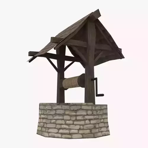 well low-poly water with wooden roof