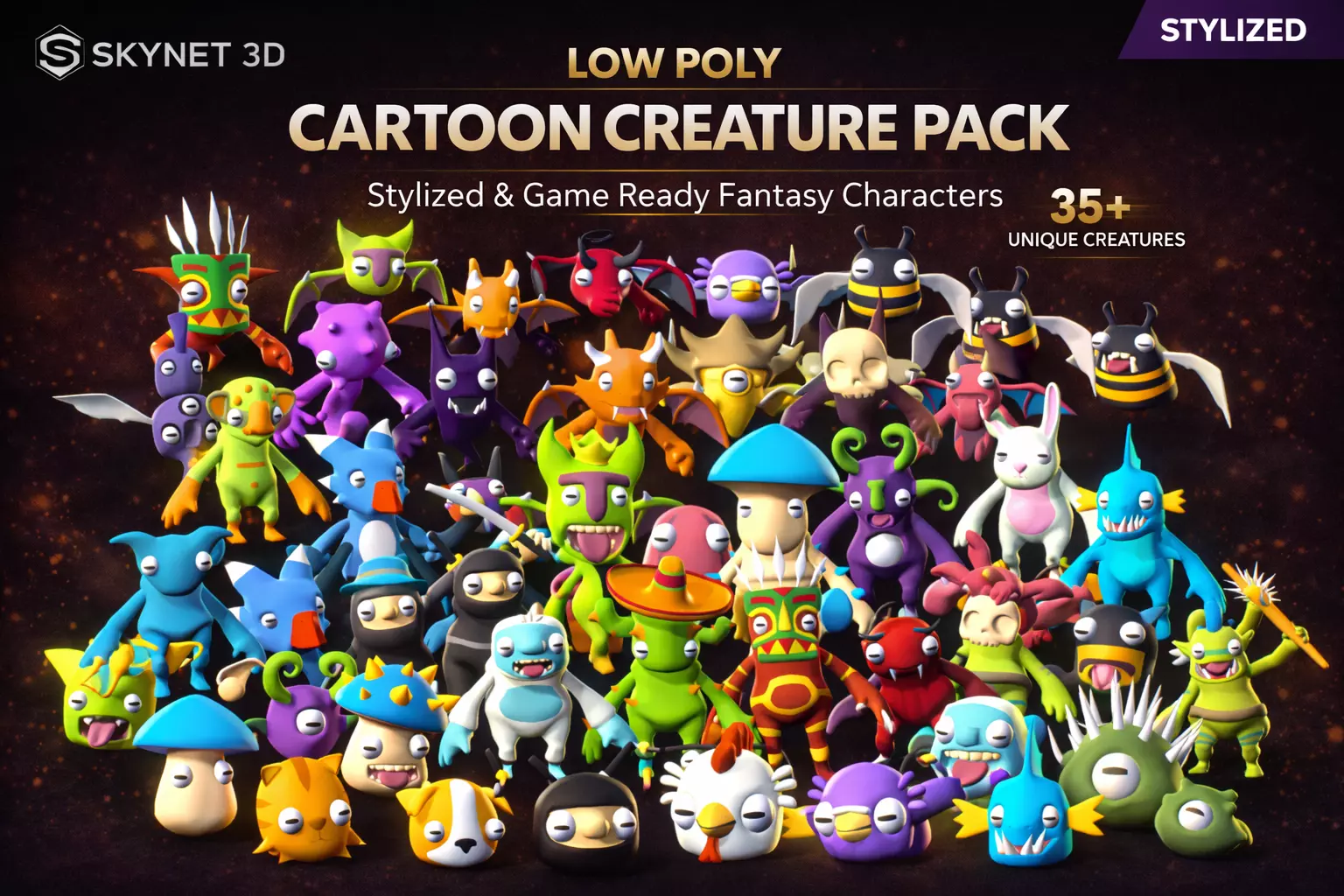 Low Poly Cartoon Creature Pack Fantasy Characters Low-poly 3D model