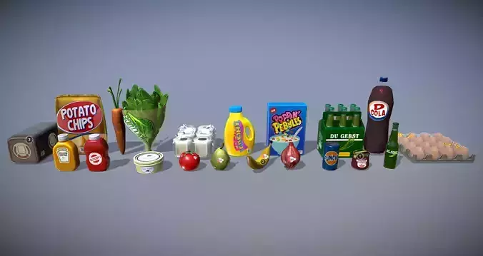 Low Poly Food Grocery Pack Supermarket Props Game Ready Low-poly 3D model 2