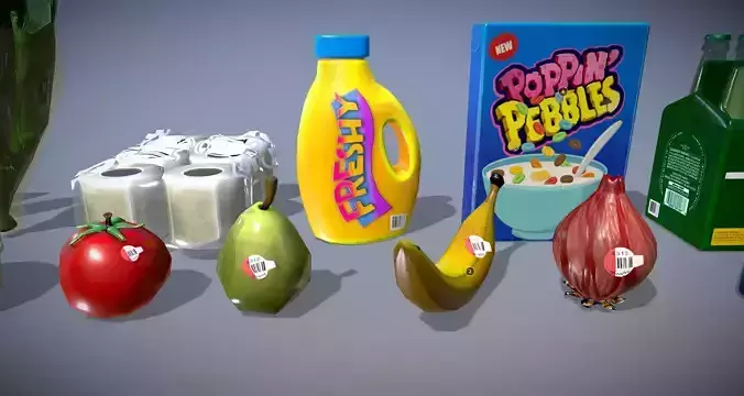 Low Poly Food Grocery Pack Supermarket Props Game Ready Low-poly 3D model 3