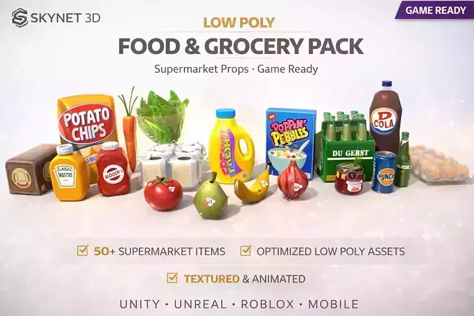 Low Poly Food Grocery Pack Supermarket Props Game Ready Low-poly 3D model
