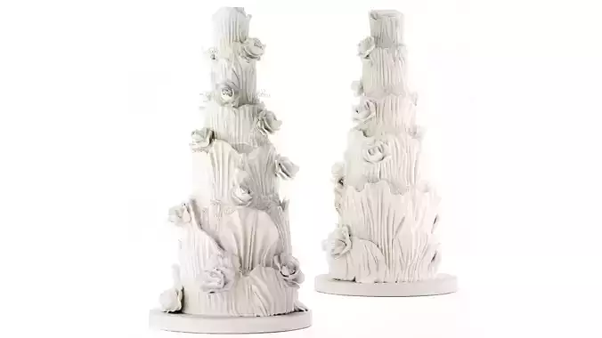 Modern White Wedding Cake Flowers Bouquet Pastry 3D model 2