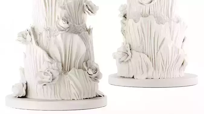 Modern White Wedding Cake Flowers Bouquet Pastry 3D model 4
