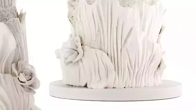 Modern White Wedding Cake Flowers Bouquet Pastry 3D model 7