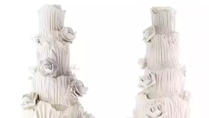 Modern White Wedding Cake Flowers Bouquet Pastry 3D model 5