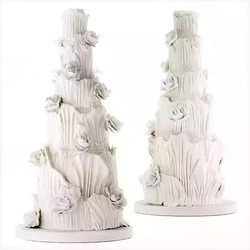 Modern White Wedding Cake Flowers Bouquet Pastry 3D model 3