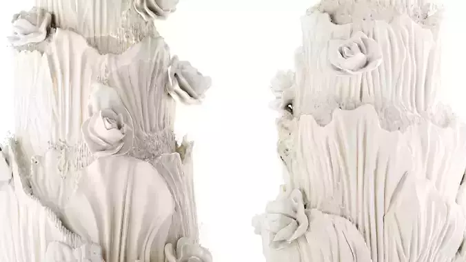 Modern White Wedding Cake Flowers Bouquet Pastry 3D model 6