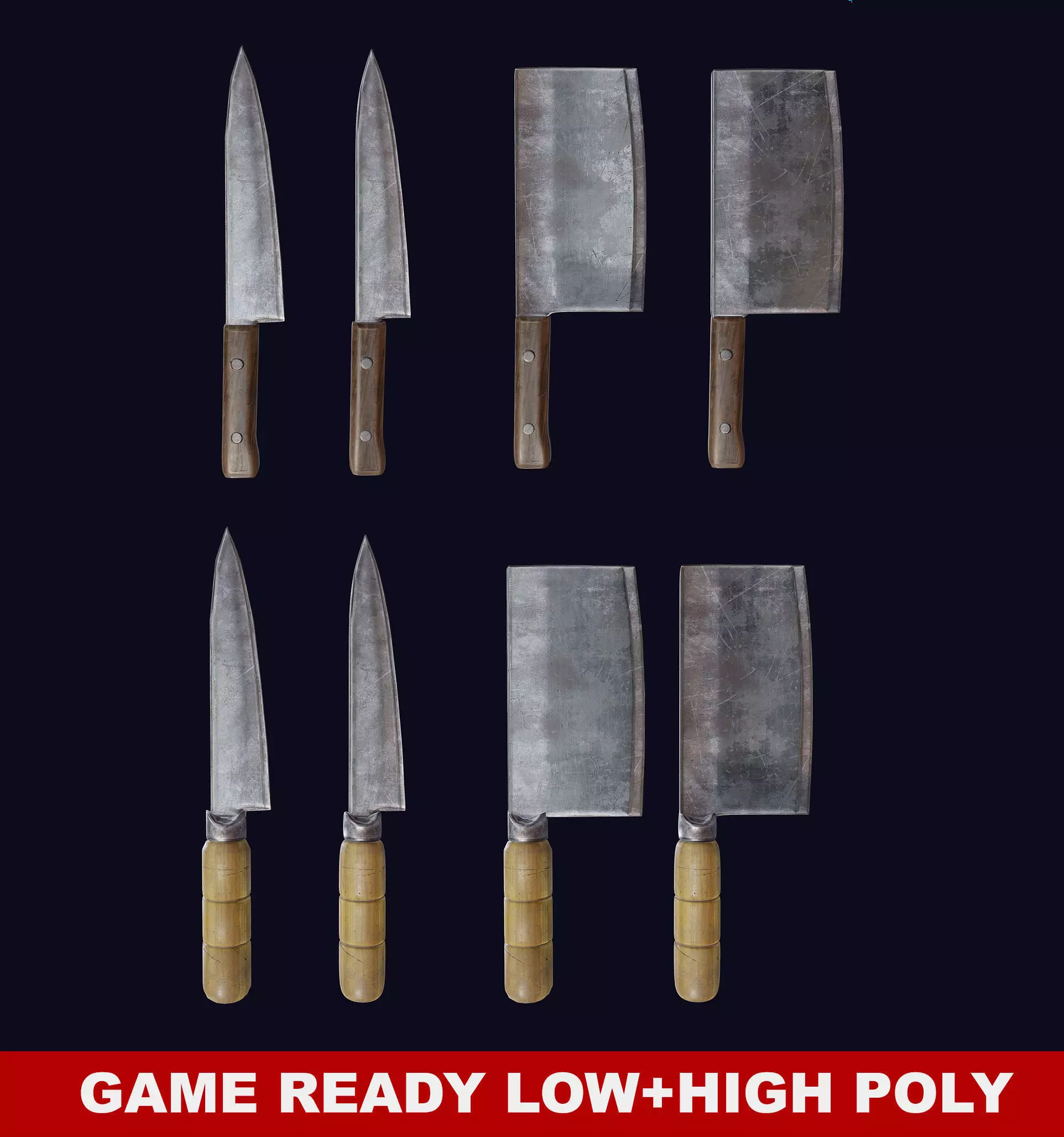 Cleaver and Knife PBR Game Ready Low Poly Low-poly 3D model_0