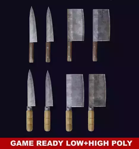 Cleaver and Knife PBR Game Ready Low Poly Low-poly 3D model
