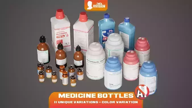 Medicine Bottles and Vails - PBR Game Ready - LOW POLY