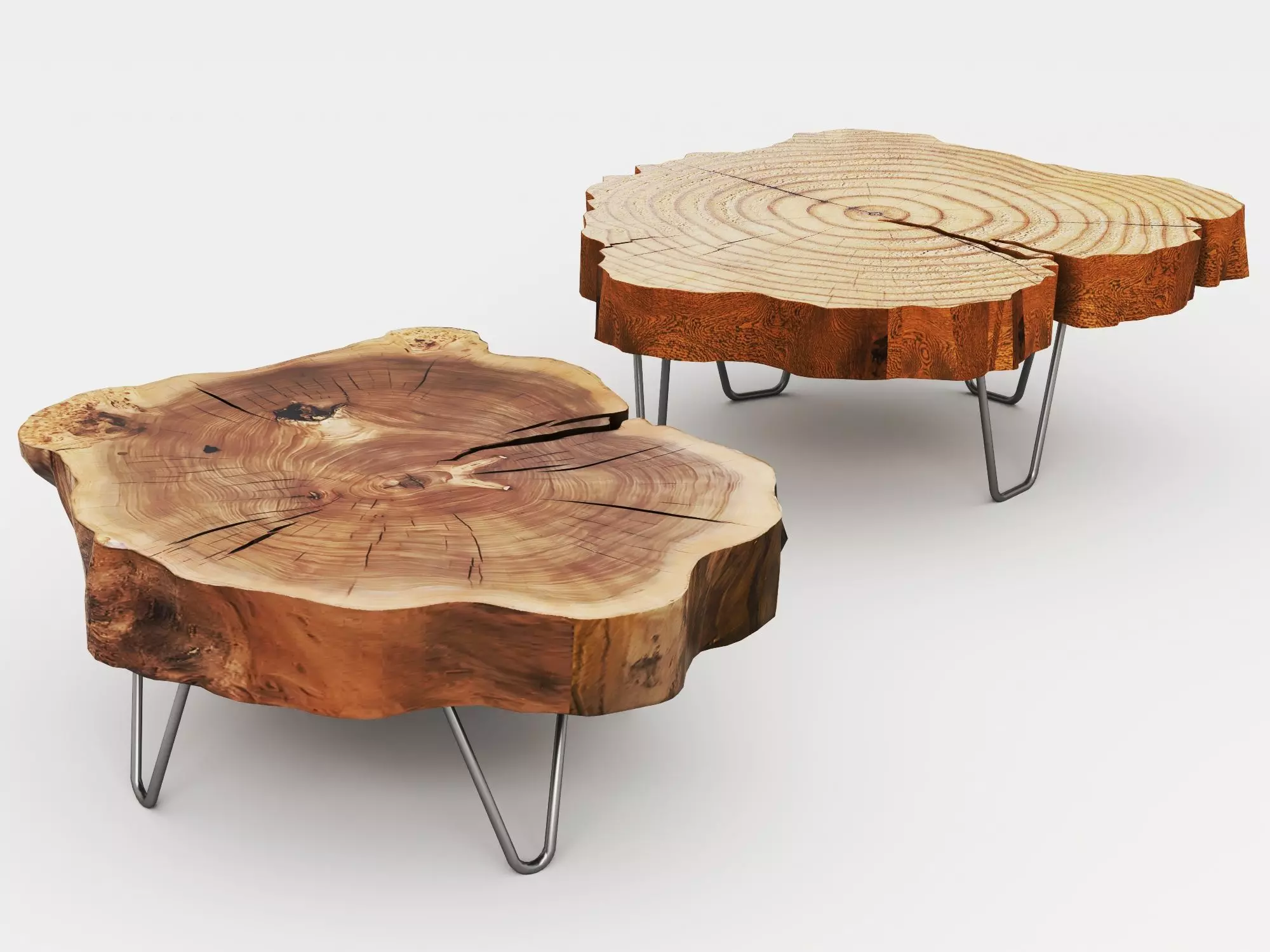 Live Edge Wood Slab Coffee Table Hairpin Legs Furniture Set PBR Low-poly 3D model