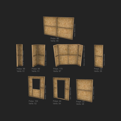 Modular construction site wall partition kit Low-poly 3D model