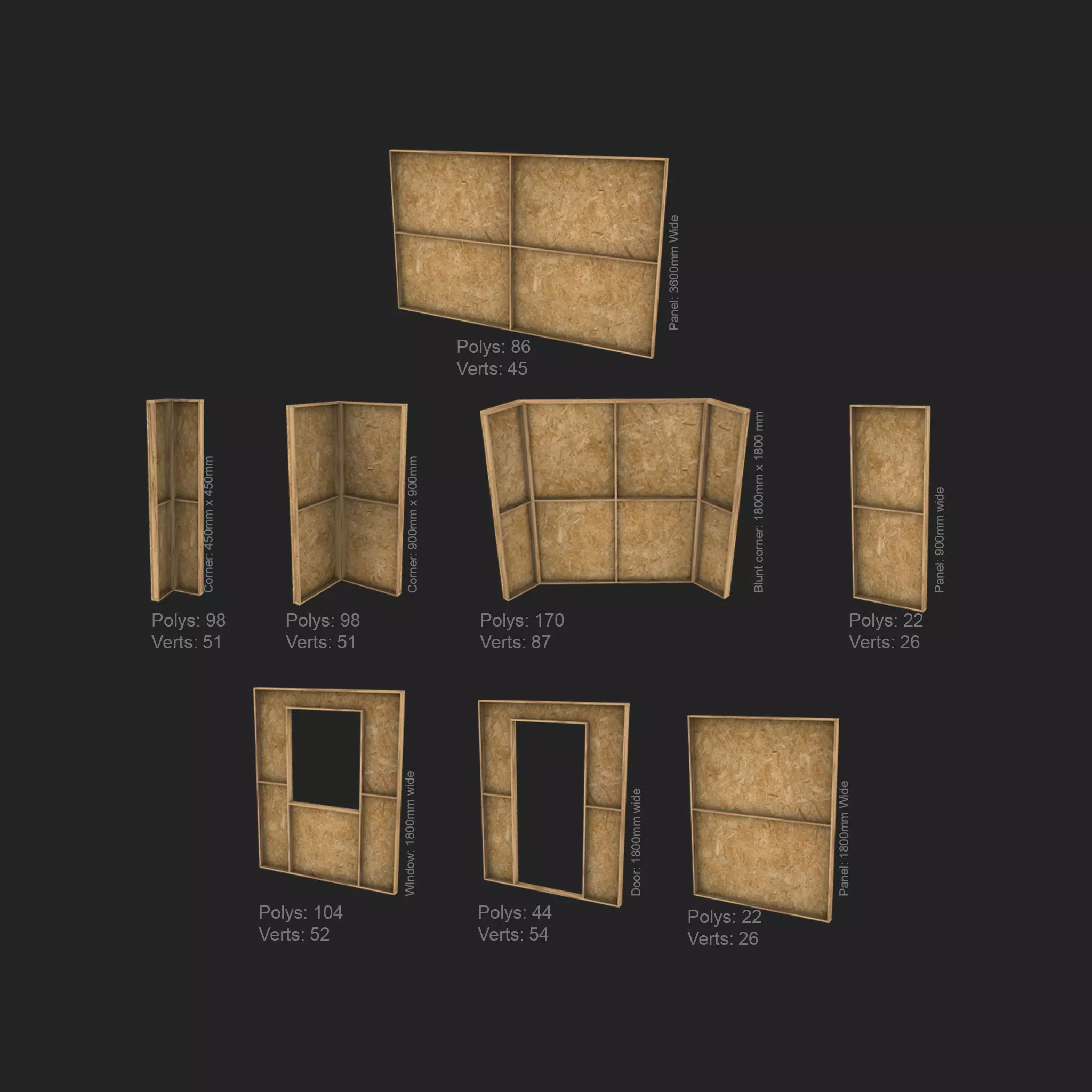 Modular construction site wall partition kit Low-poly 3D model_0