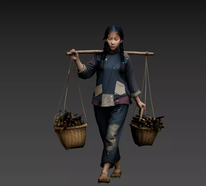 94- Chinese Style Scene - Maid cutting firewood on the mountain 3D model