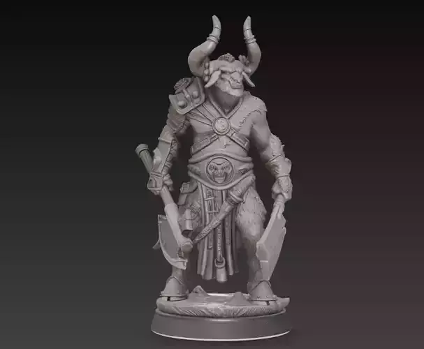Minotaur Warrior Dual Weapon Fantasy Character Statue 3D Model